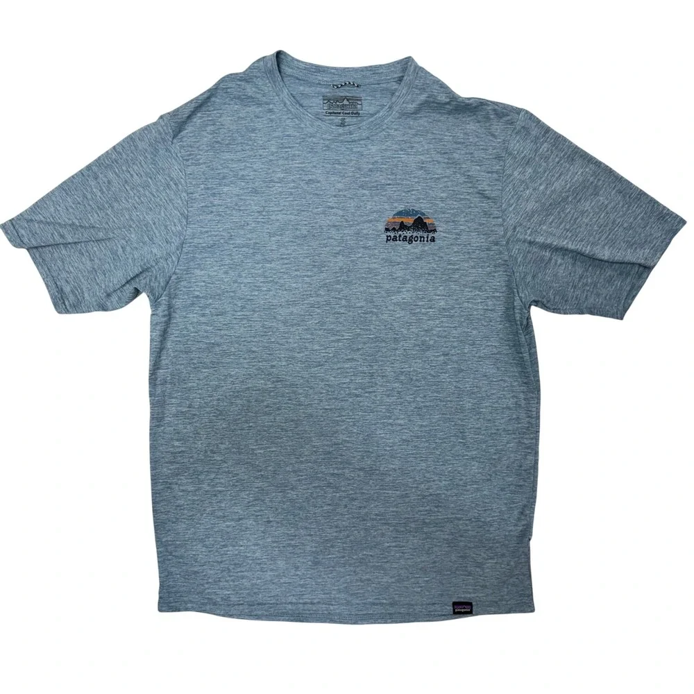 Patagonia Capilene Cool Daily Graphic Shirt Mens Small Blue Heathered Mountain